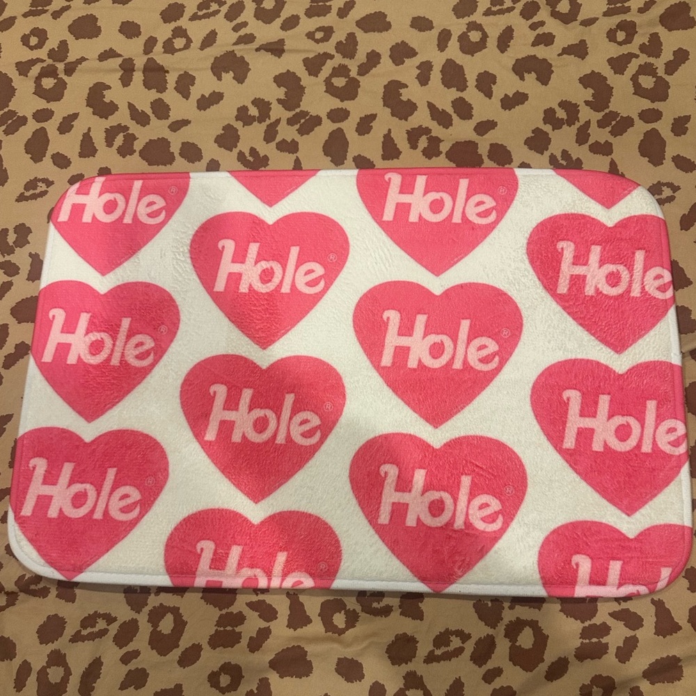 Vintage Pink Heart 'Hole' Bath Mat on White